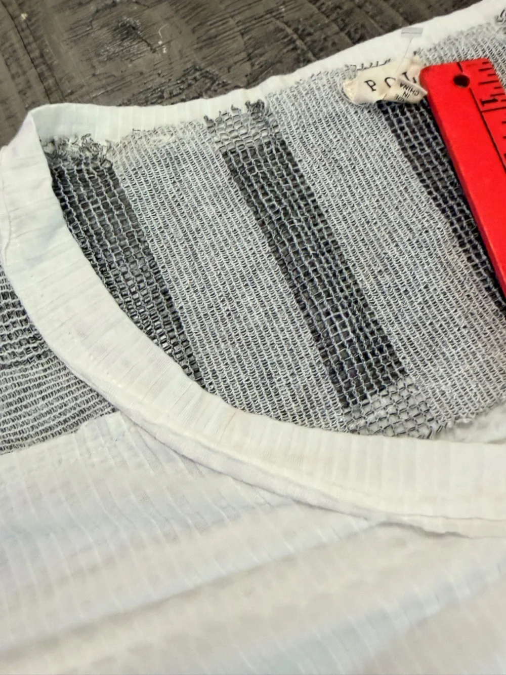 POL White V-Neck Short 3/4 Sleeve Tee with Gray Striped Accents - Picture 5 of 10